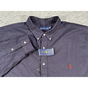 Ralph Lauren Shirt Mens XXXXL Tall Navy Blue Long Sleeve Red Pony Embroidery